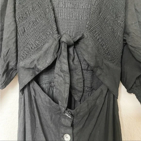 Free People String of Hearts Front Tie Button Down Maxi Dress | Black | … - Picture 8 of 11